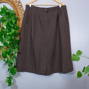 Brown Wool Blend Midi Skirt Minimal Tailored Classic 90s Vtg | Soft Autumn